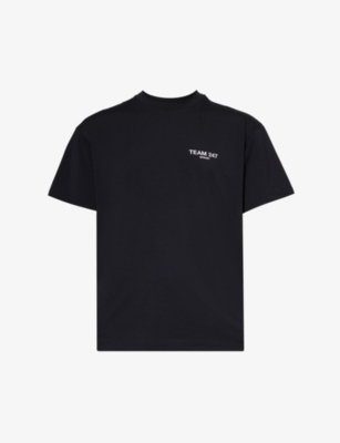 247 By Represent Mens Black Rubberised Brand-print Crewneck Stretch-woven T-shirt