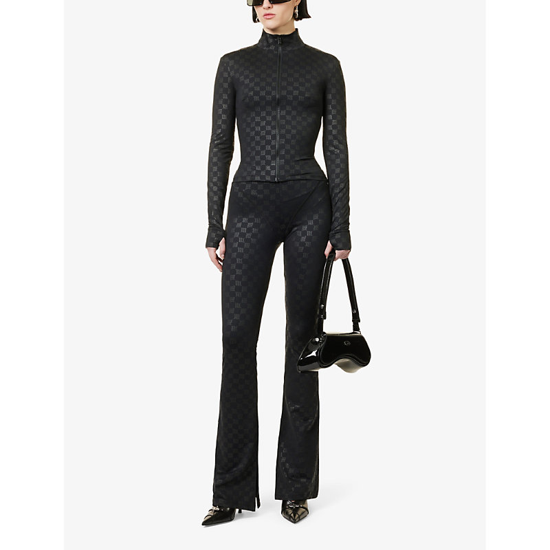 Shop Misbhv Womens Black Branded-pattern Slim-fit Stretch-woven Top