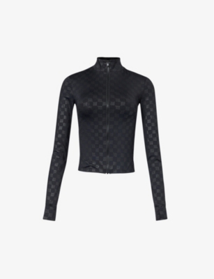 Shop Misbhv Women's Black Branded-pattern Slim-fit Stretch-woven Top