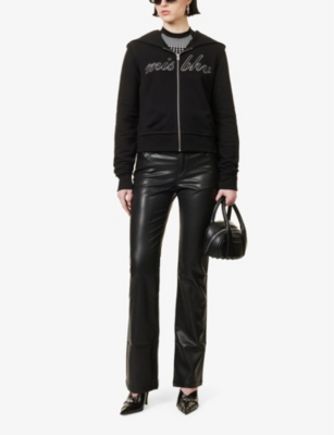 Shop Misbhv Women's Black Straight-leg Mid-rise Leather Trousers