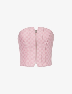 Shop Misbhv Branded-pattern Sleeveless Cotton-blend Top In Bubblegum