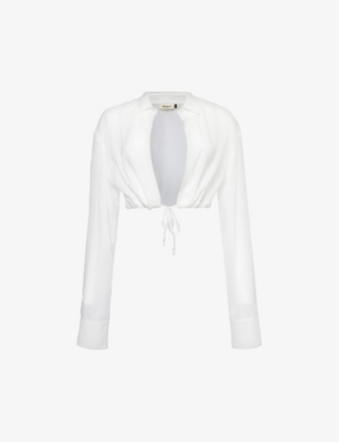 Shop Misbhv Women's Off White Long-sleeved Tie-hem Recycled Viscose-blend Shirt