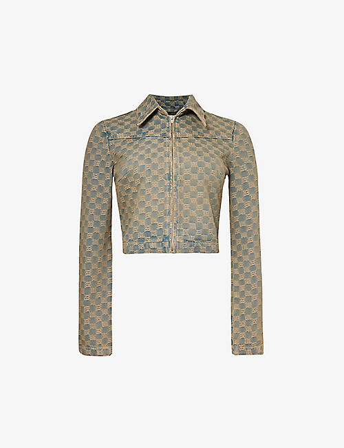 MISBHV: Monogram-pattern cropped denim jacket