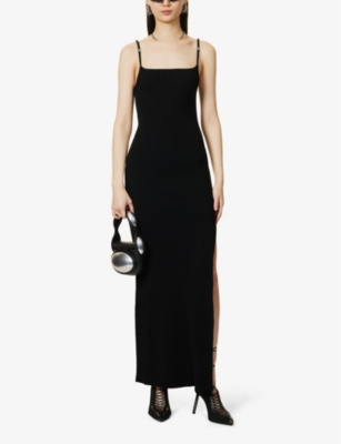 Shop Misbhv Sleeveless Split-hem Recycled Viscose-blend Maxi Dress In Black