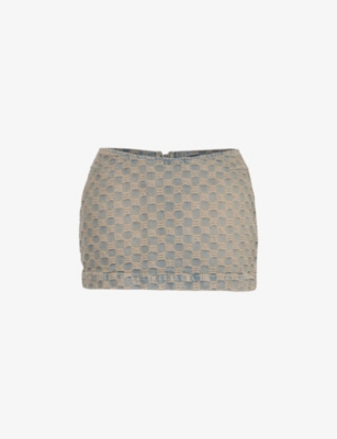Shop Misbhv Women's Blue Trinity Monogram-pattern Denim Mini Skirt