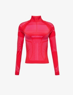 Shop Misbhv Womens Coral Red Sport Logo-print Recycled Polyamide-blend Top