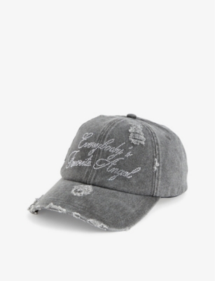 Shop Misbhv Angel Crystal-embellished Cotton-canvas Cap In Washed Black