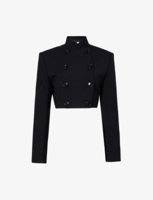 ALAIA: Double-breasted cropped wool-blend jacket