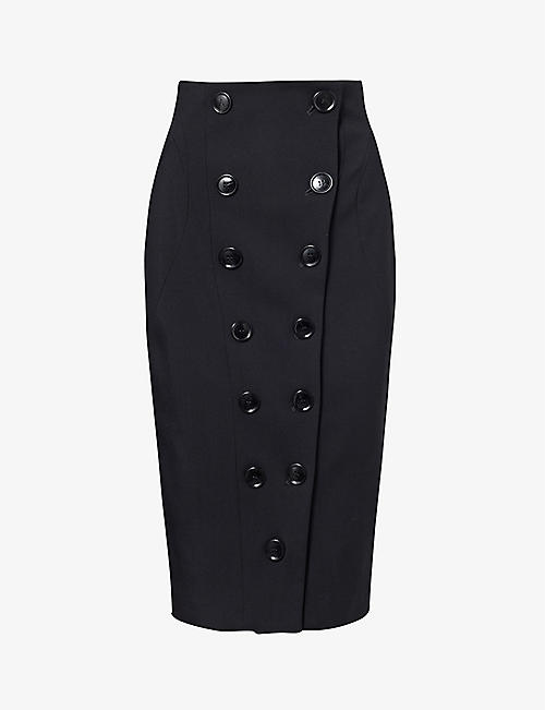 ALAIA: Buttoned slim-fit stretch-wool midi skirt