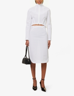 Shop Alaïa Alaia Womens Blanc High-neck Zipped-cuff Slim-fit Stretch-mesh Jacket