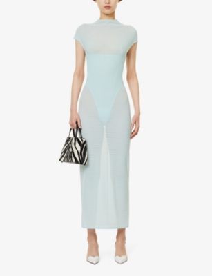 Shop Alaïa Alaia Womens Ciel Corset-panel Semi-sheer Mesh Maxi Dress