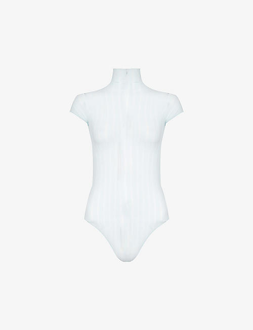 ALAIA: High-neck semi-sheer knitted body