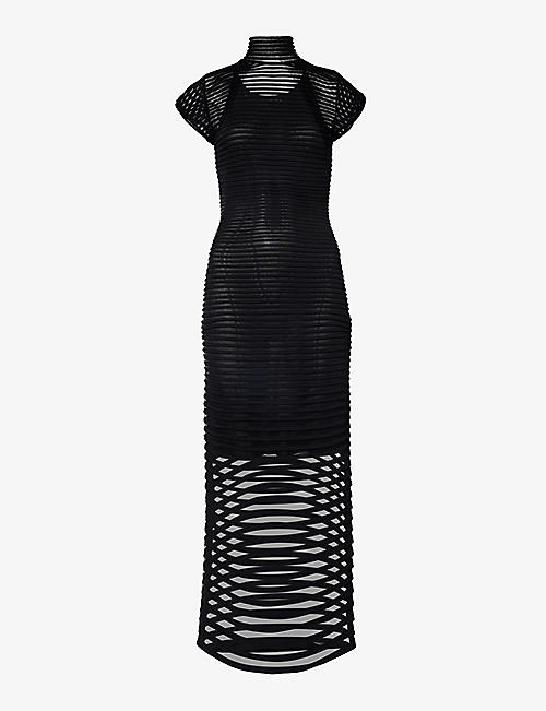 ALAIA: Striped slim-fit silk-blend knitted maxi dress