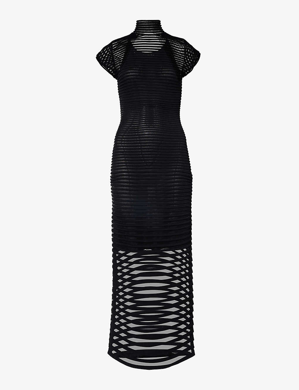 Shop Alaïa Alaia Womens Noir Alaia Striped Slim-fit Silk-blend Knitted Maxi Dress