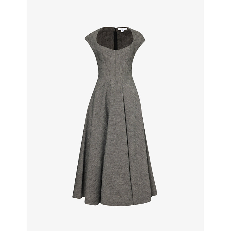 Shop Alaïa Alaia Women's Granite Evasee Corseted Stretch-linen Maxi Dress