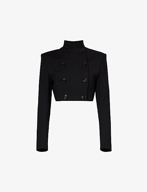 ALAIA: Double-breasted padded-shoulder slim-fit stretch-woven blend jacket