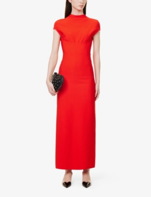 Shop Alaïa Alaia Womens Rouge Vif High-neck Slim-fit Stretch-knit Maxi Dress