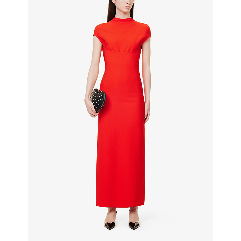 Shop Alaïa High-neck Slim-fit Stretch-knit Maxi Dress In Rouge Vif