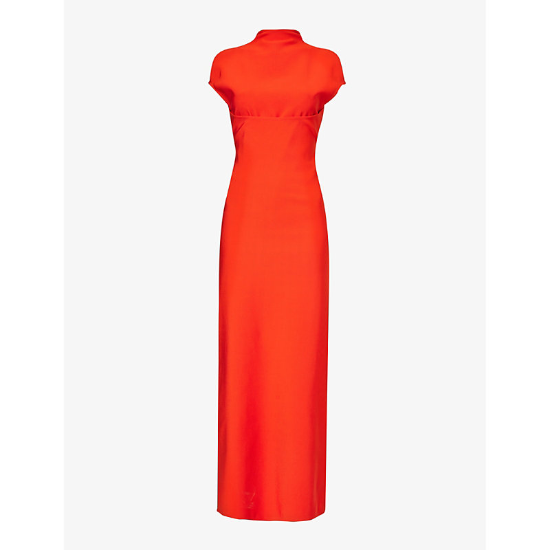 Shop Alaïa Alaia Womens Rouge Vif High-neck Slim-fit Stretch-knit Maxi Dress