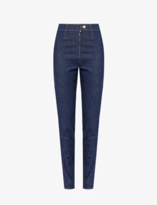 Shop Alaïa Alaia Women's Bleu Denim Slim-leg Mid-rise Stretch-denim Jeans