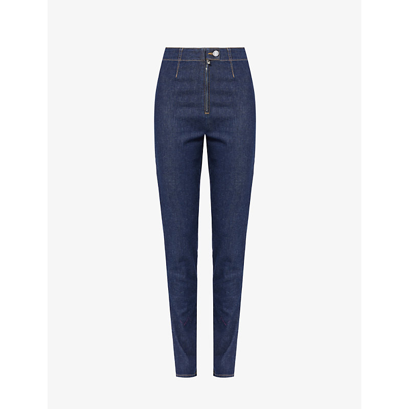 Shop Alaïa Alaia Women's Bleu Denim Slim-leg Mid-rise Stretch-denim Jeans