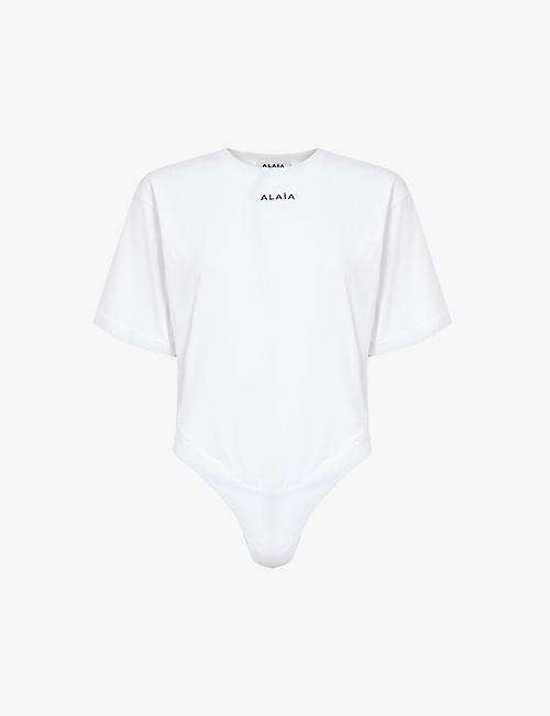 ALAIA: Brand-embroidered round-neck cotton-jersey body