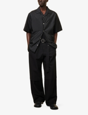 Shop Jil Sander Men's Black Wide-leg Mid-rise Cotton Trousers
