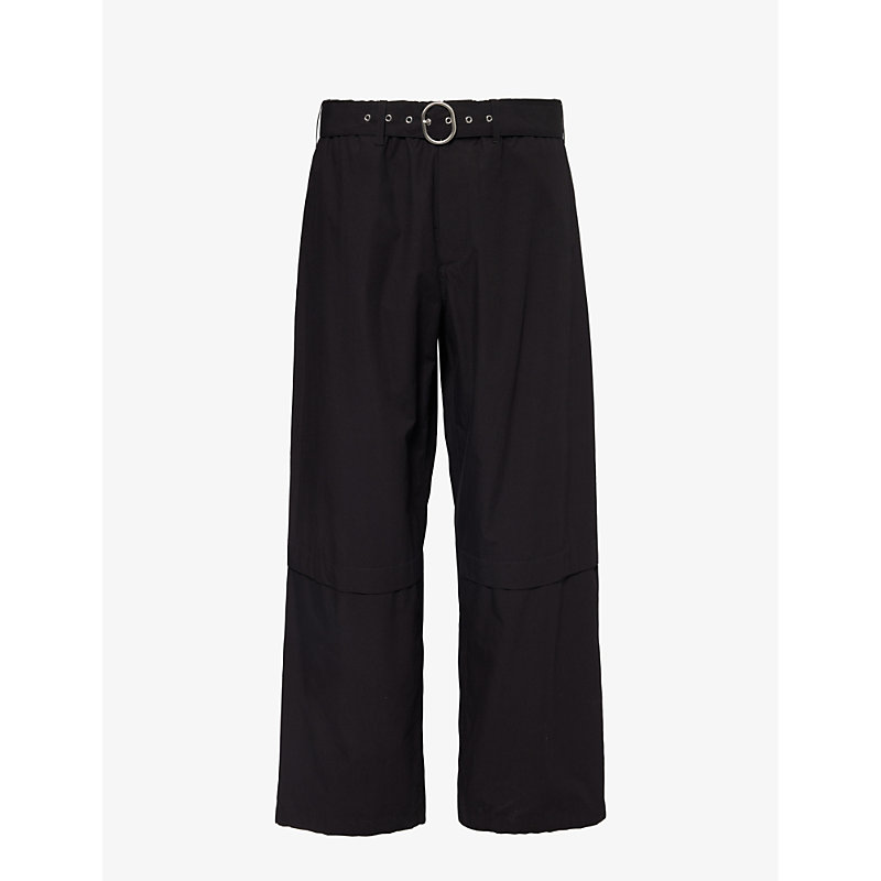Shop Jil Sander Mens Black Wide-leg Mid-rise Cotton Trousers