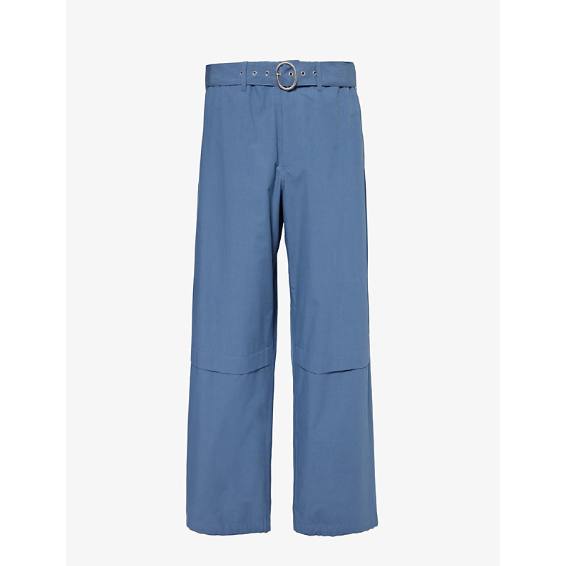 Shop Jil Sander Wide-leg Mid-rise Cotton Trousers In French Blue