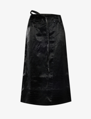 HOUSE OF SUNNY HOUSE OF SUNNY WOMEN'S NOIR LOW RIDER CROC-EMBOSSED FAUX-LEATHER MIDI SKIRT