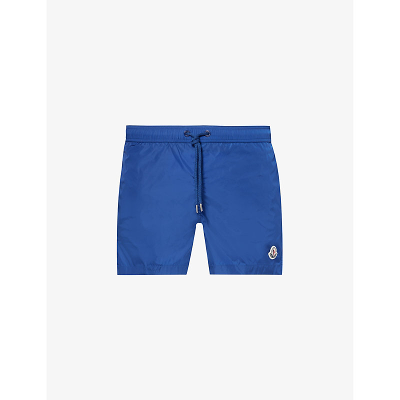 Moncler Mens Blue Brand-patch Regular-fit Swim Shorts