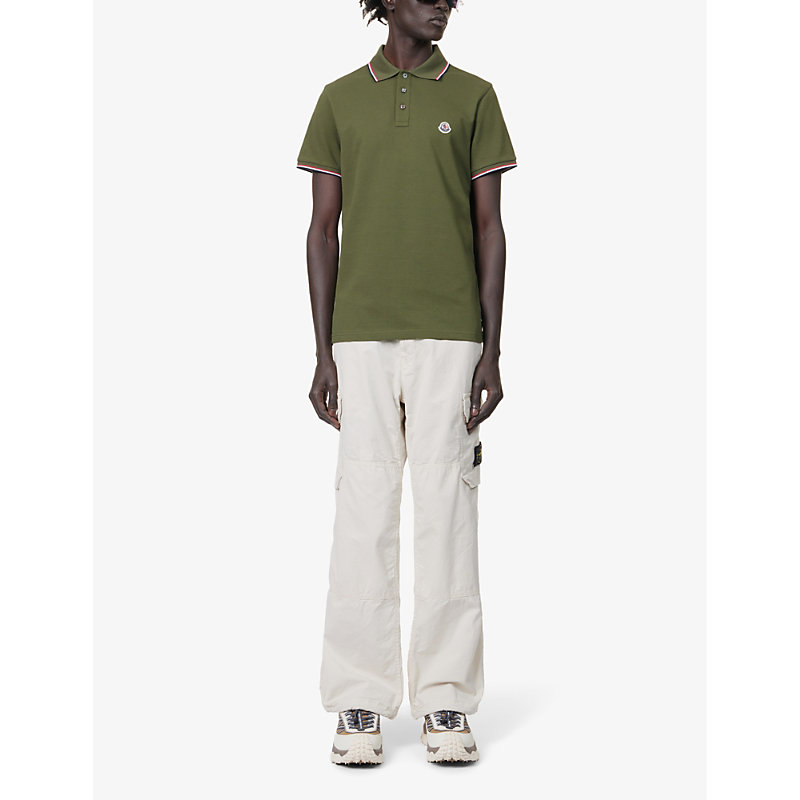 Shop Moncler Men's Green Brand-patch Split-hem Cotton-piqué Polo Shirt