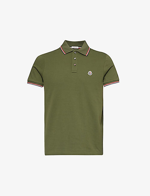 MONCLER: Brand-patch split-hem cotton-piqué polo shirt