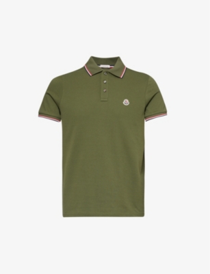 Shop Moncler Men's Green Brand-patch Split-hem Cotton-piqué Polo Shirt