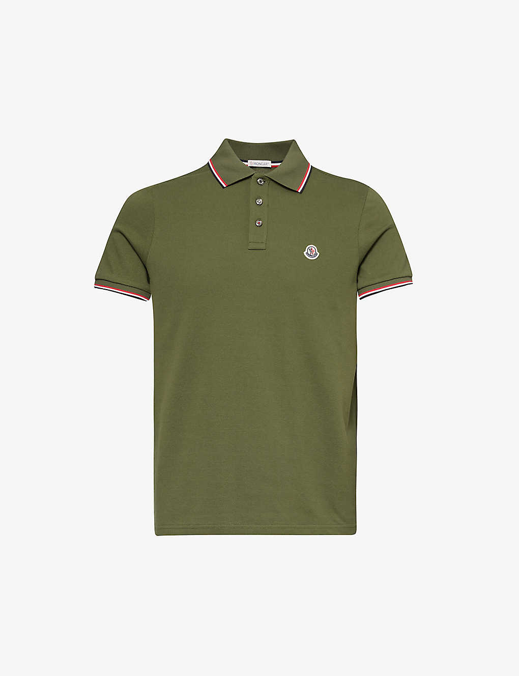 Shop Moncler Men's Green Brand-patch Split-hem Cotton-piqué Polo Shirt