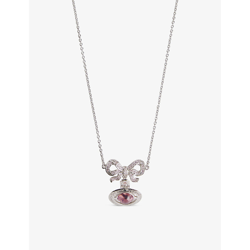 Vivienne Westwood Jewellery Octavie Platinum-tone Recycled Silver Choker Necklace In Platinum / Pink, Pink Cz
