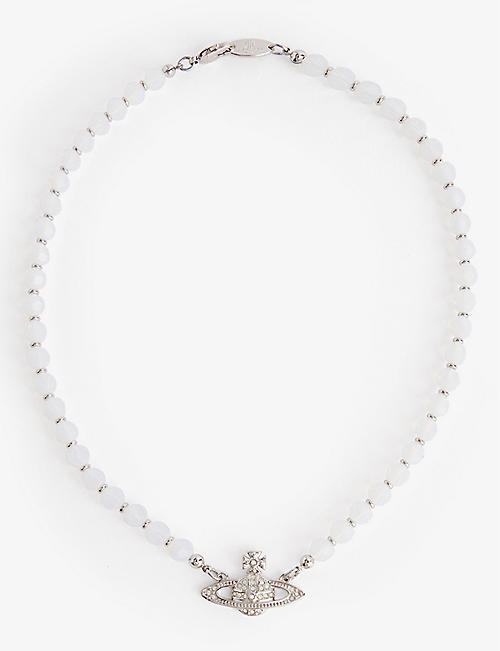 VIVIENNE WESTWOOD JEWELLERY: Messaline silver-tone brass and crystal-embellished choker necklace