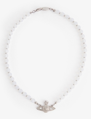 Shop Vivienne Westwood Jewellery Messaline Silver-tone Brass And Crystal-embellished Choker Necklace In Platinum/white Opal