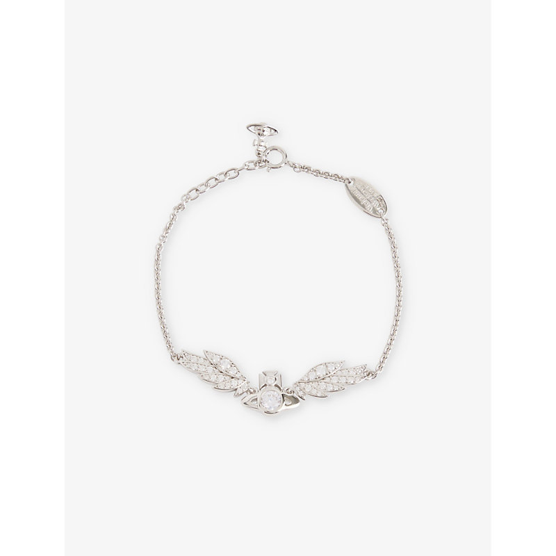 Vivienne Westwood Jewellery Dawna Orb-embellished 925 Sterling Silver And Cubic Zirconia Bracelet In Platinum / White Cz