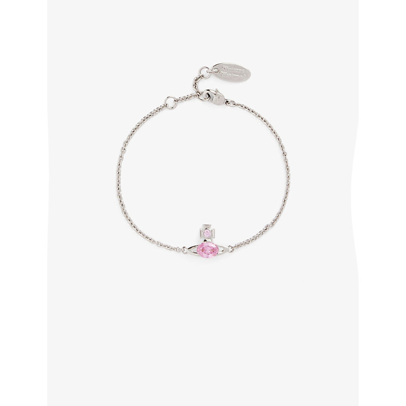 Shop Vivienne Westwood Jewellery Womens Platinum/light Pink Allie Brass And Cubic Zirconia Bracelet