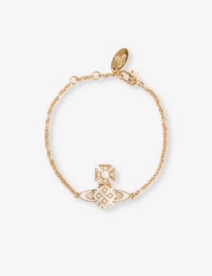 Shop Vivienne Westwood Jewellery Cassie Bas Relief Brass And Enamel Bracelet In Gold/creamrose/white