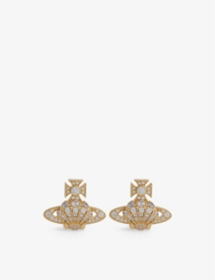 Shop Vivienne Westwood Jewellery Womens Gold / White Cz Natalina Brass And Cubic Zirconia Earrings