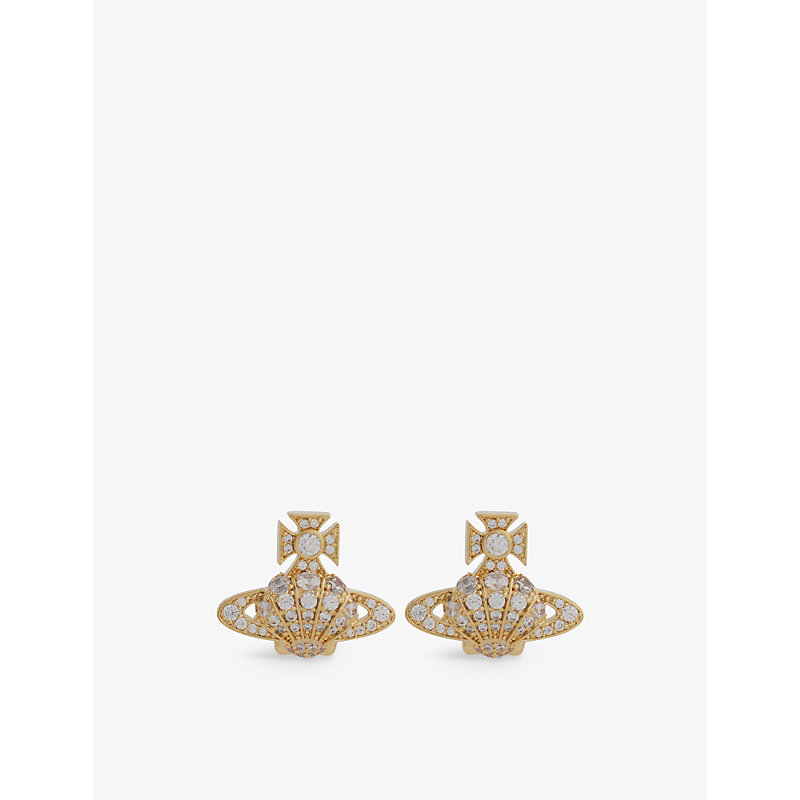 Shop Vivienne Westwood Jewellery Womens Gold / White Cz Natalina Brass And Cubic Zirconia Earrings