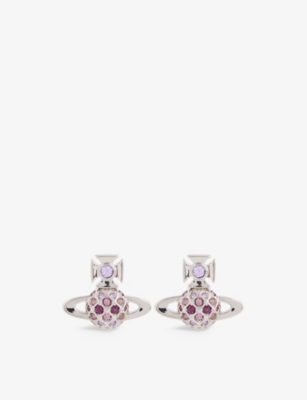 Vivienne Westwood Jewellery Willa Brass And Crystal Stud Earrings In Platinum/violet,amethyst