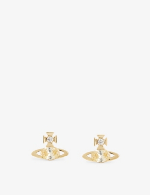 Shop Vivienne Westwood Jewellery Womens Gold / Canary Cz Allie Brass And Cubic Zirconia Earrings