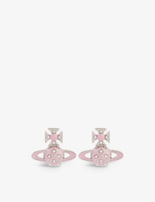 Vivienne Westwood Jewellery Cassie Bas Relief Brass And Enamel Stud Earrings In Platinum/rose/pink
