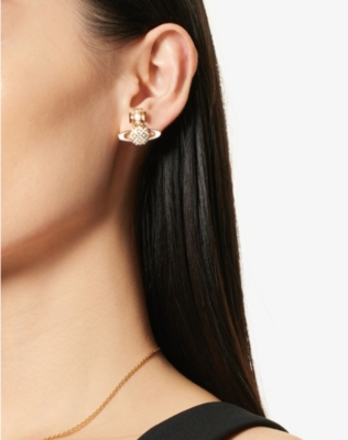 Shop Vivienne Westwood Jewellery Cassie Bas Relief Brass And Enamel Stud Earrings In Gold/rose Pearl/white