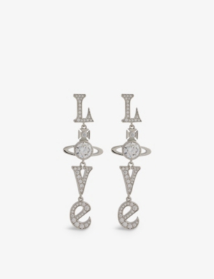 Vivienne Westwood Jewellery Roderica Brass And Cubic Zirconia Earrings In Platinum / White Cz