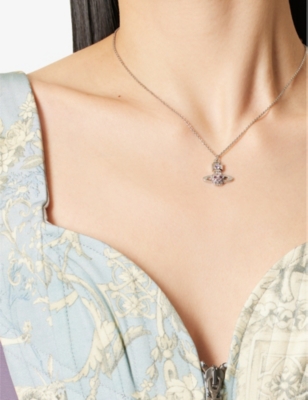 Shop Vivienne Westwood Jewellery Willa Bas Relief Silver-tone Brass And Crystal Pendant Necklace In Platinum/violet/ameth