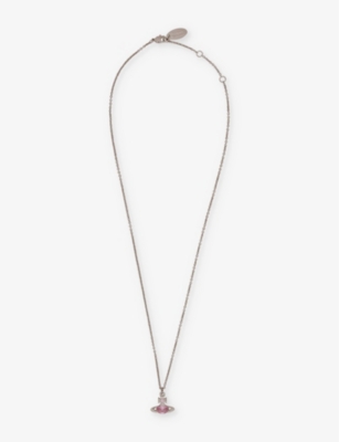 Shop Vivienne Westwood Jewellery Womens Platinum / Light Pink Cz Allie Brass And Cubic Zirconia Necklace